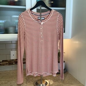 Pure Good Striped Long Sleeve Top - Rust Orange and White Medium